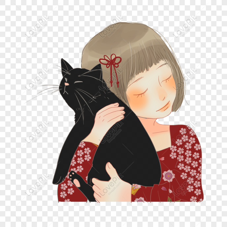 Free Embracing Black Cat Loving Cartoon Girl Free PNG PNG & PSD image  download - Lovepik