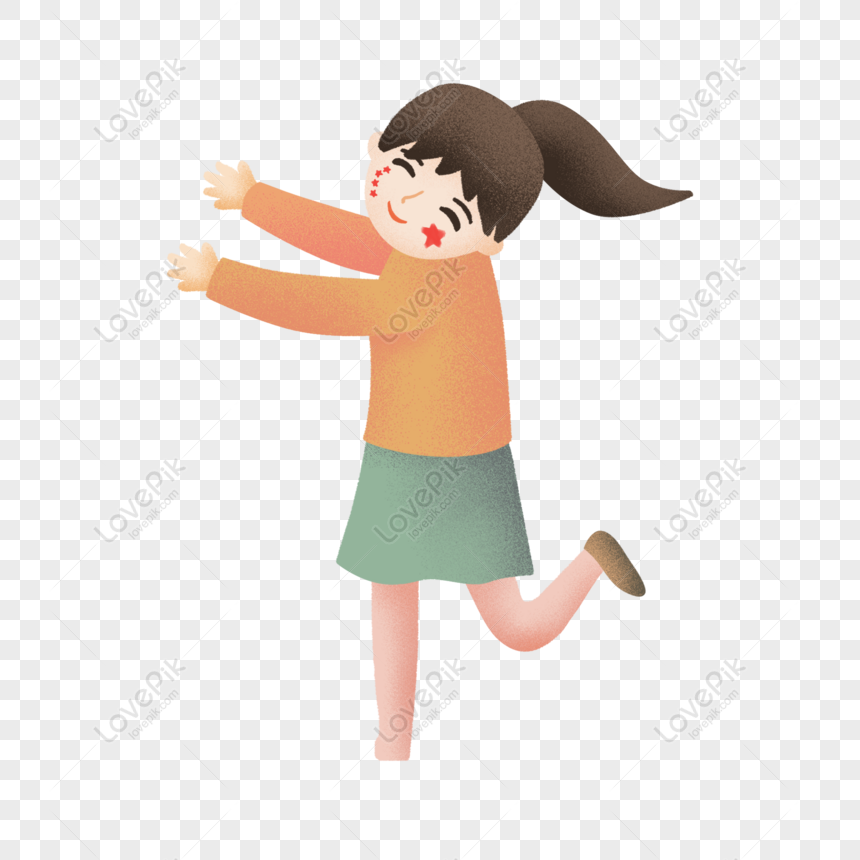 Free Happy Jumping Cartoon Girl Celebrating National Day PNG Hd ...