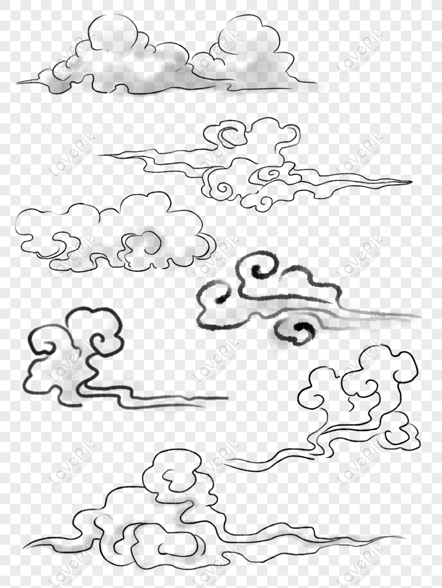 Hình ảnh Mực Vẽ Tay đám Mây Kiểu Trung Quốc Có Thể Là Yếu Tố ...