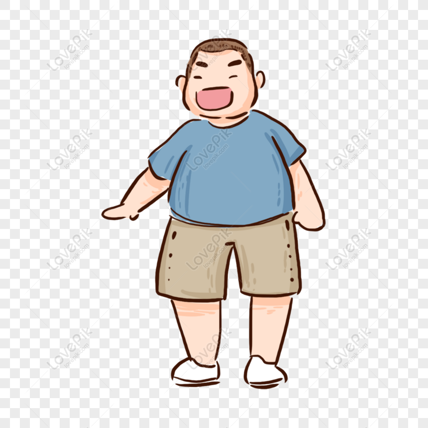 Free Hand Drawn Cartoon Happy Laughing Fat Boy With Commercial Elemen PNG  Transparent PNG & PSD image download - Lovepik