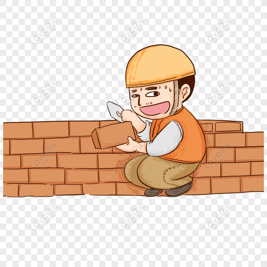 Free Hand Drawn Cartoon Brick Wall Sweating Male Worker PNG Free Download  PNG & PSD image download - Lovepik