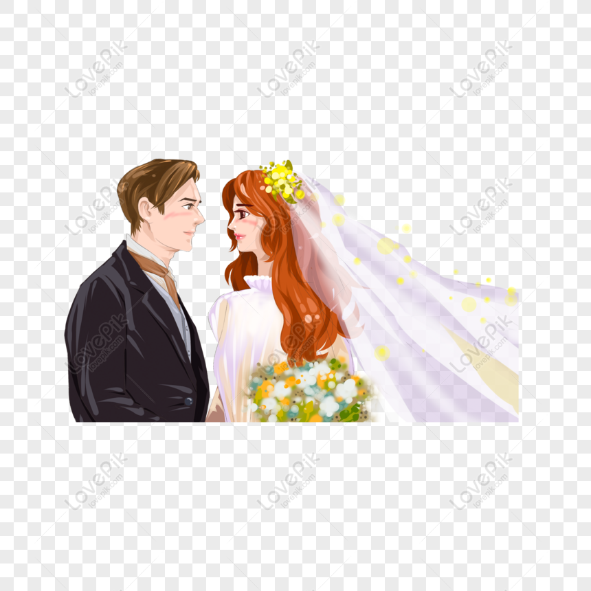 Free Cartoon Groom And Bride Holding Flowers Holding Wedding PNG Hd  Transparent Image PNG & PSD image download - Lovepik