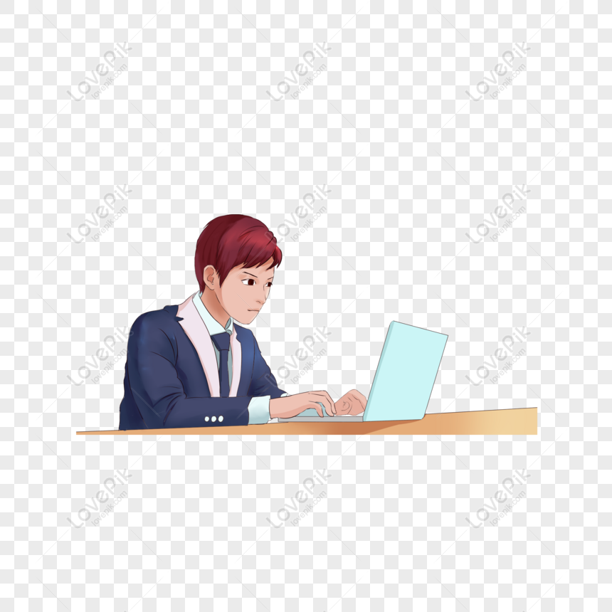 Free Cartoon Man Wearing Business Attire Working Hard At Computer PNG Image  Free Download PNG & PSD image download - Lovepik