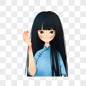 Blue Cheongsam With Long Hair In The Book PNG Transparent PSD images free  download_1369 × 1024 px - Lovepik