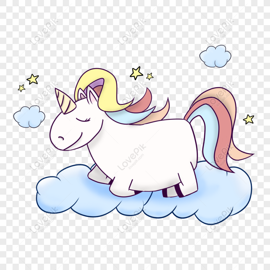 Free Fantasy Creature Cute Unicorn Sleeping Star Cloud Design Element 