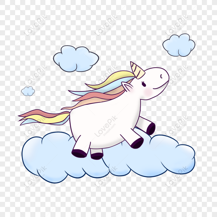 Free Fantasy Creature Cute Unicorn Running Cloud Design Element PNG ...