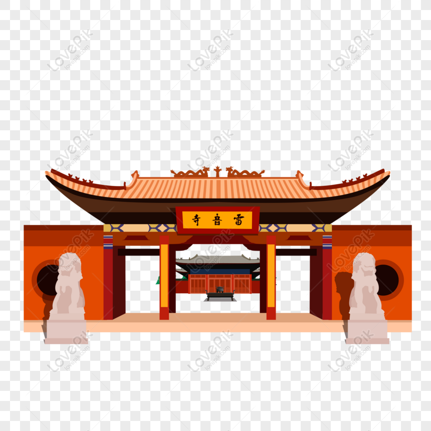 Free Hand Painted Ancient Temple Leiyin Temple Is A Commercial Elemen ...