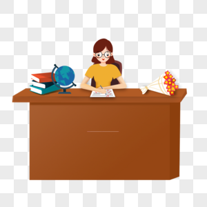 Female teacher illustration character who revised the assignment, Cartoon, small fresh, illustration png transparent background