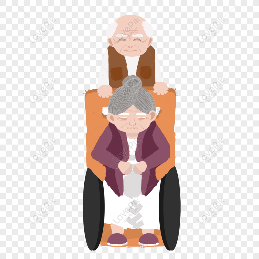 Free Flat Cartoon Grandfather Pushing Grandma In Wheelchair Original PNG  Transparent Background PNG & PSD image download - Lovepik