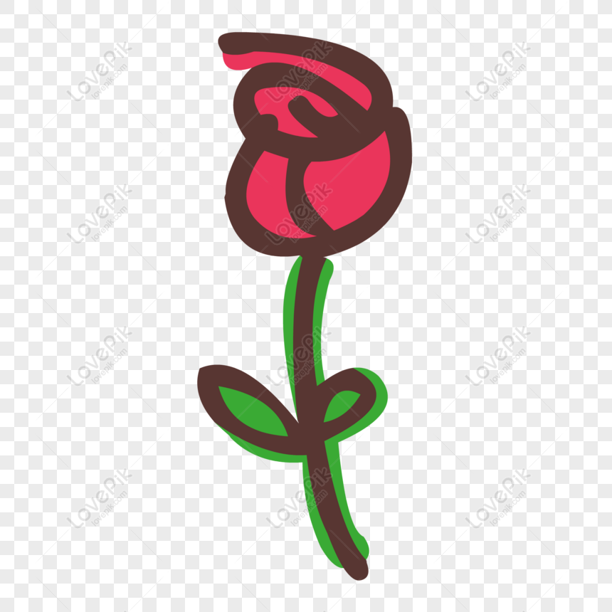 Free Hand Drawn Flower Cute Cartoon Rose Flower Vector Material ...