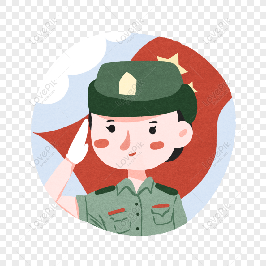 Free National Day Army Army Female Soldier Red Green Flat Cartoon 