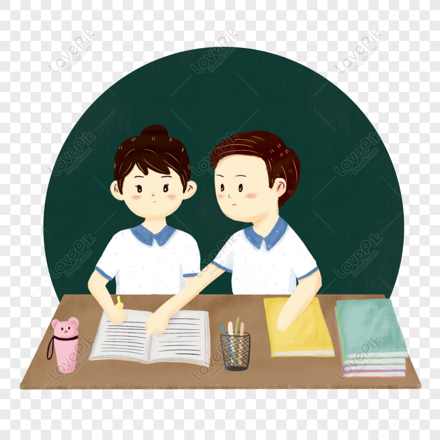 Free Hand Painted Cartoon Male And Female Students Classroom Reading PNG  Free Download PNG & PSD image download - Lovepik