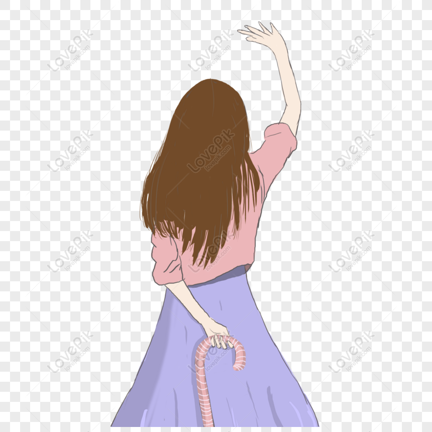 Free Hand Drawn Cartoon Waving Goodbye Long Hair Beauty Back View Free PNG  PNG & PSD image download - Lovepik