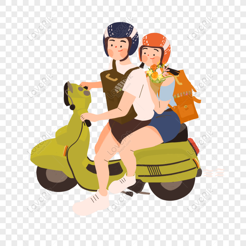 Free Cartoon Sweet Couple Elements Riding A Scooter PNG Transparent Image  PNG & PSD image download - Lovepik