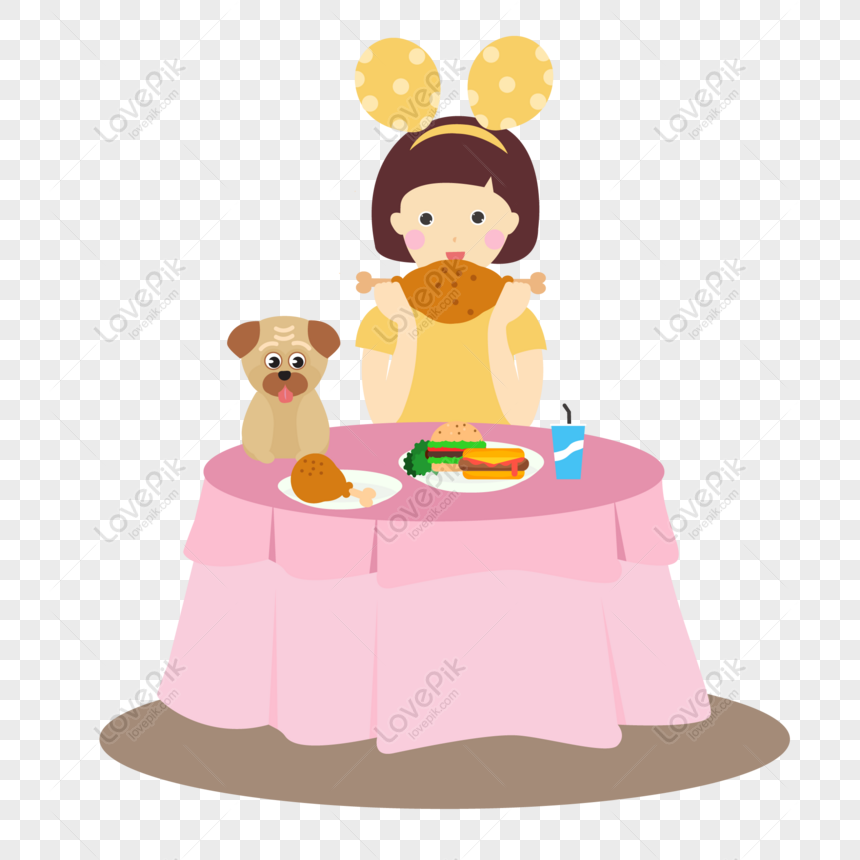 Free Cartoon Hand Drawn Girl Who Is Eating Chicken Leg Vector PNG Hd  Transparent Image PNG & AI image download - Lovepik