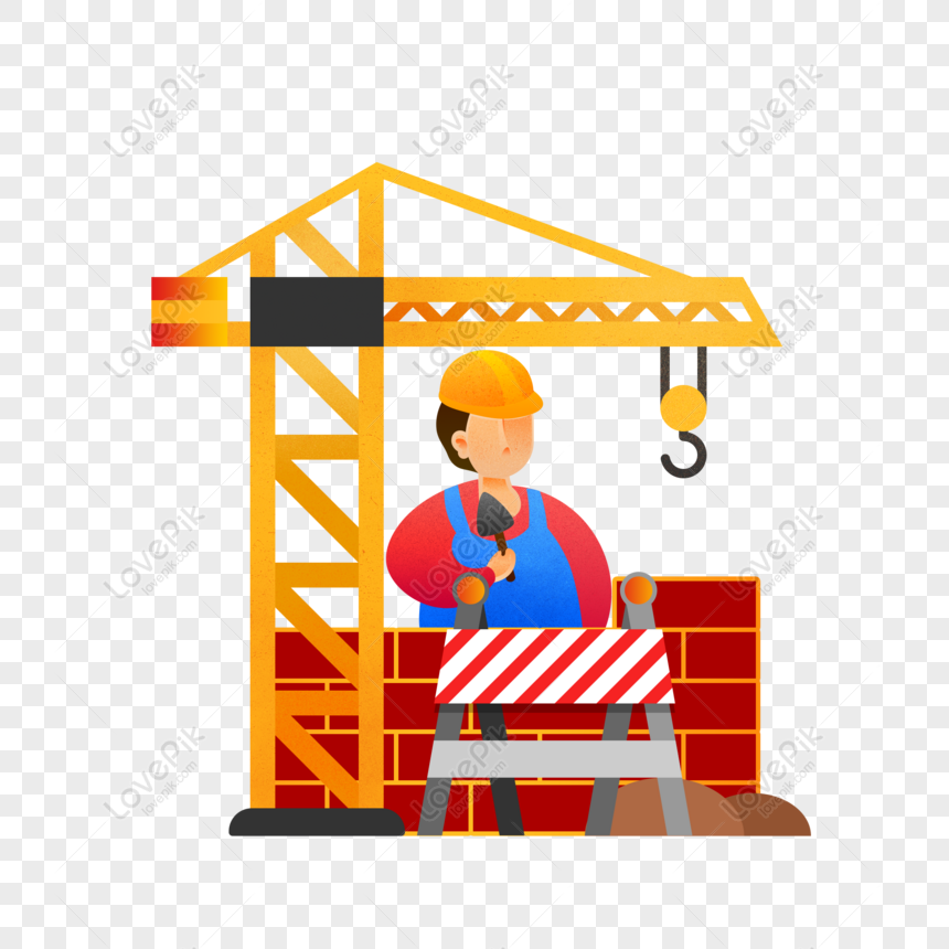 Homem Construtor Durante O Conceito De Trabalho PNG , Tijolo