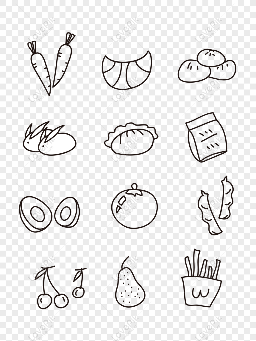 Free Childrens Stick Figure Hand Painted Black And White Food PNG ...
