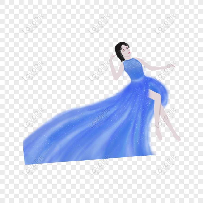 free blue hand drawn long skirt pretty woman cartoon element png psd image download size 2000 2000 px id 832364123 lovepik lovepik