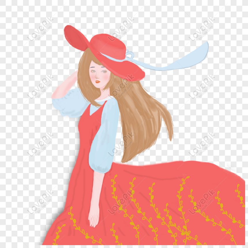 Free Hand Drawn Cartoon Red Dress Long Hair Beauty Wearing Red Top Ha PNG  Image Free Download PNG & PSD image download - Lovepik