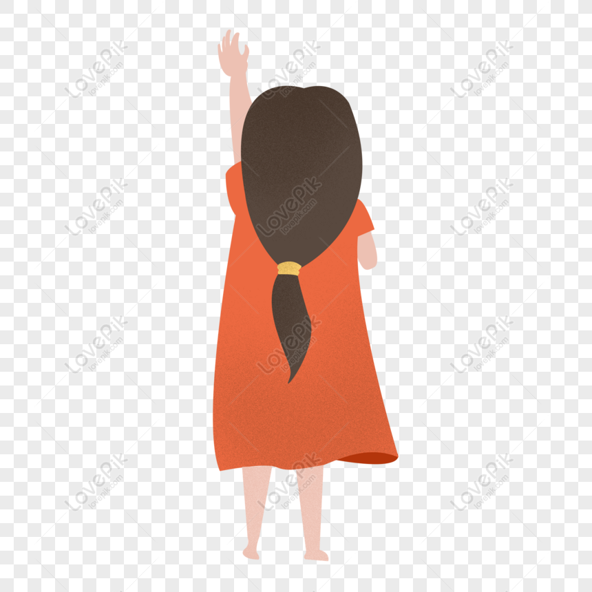 Free Hand Drawn Cartoon Waving Long Hair Girl Back View Commercial El PNG  Picture PNG & PSD image download - Lovepik