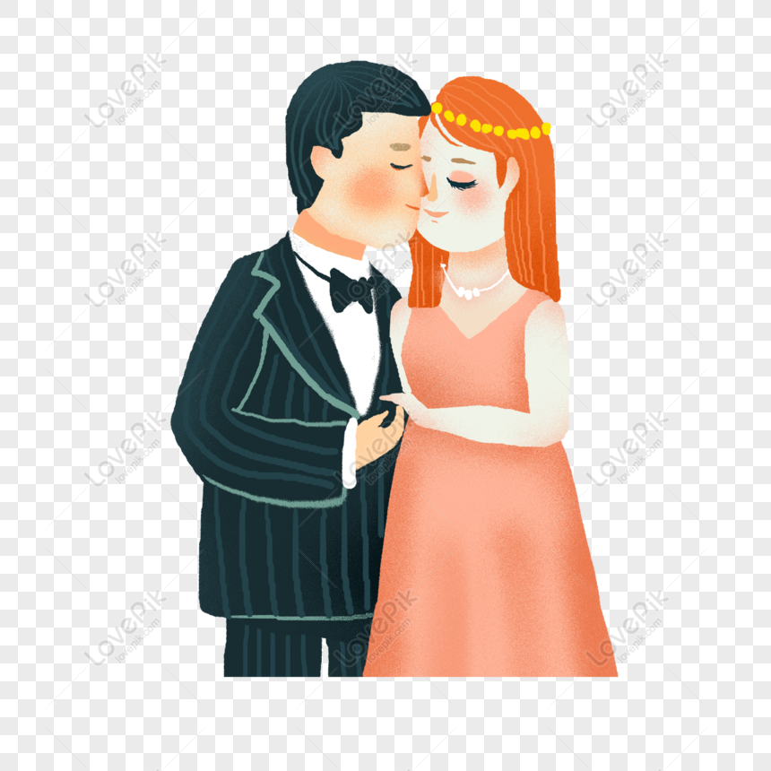 cartoon bride and groom kissing