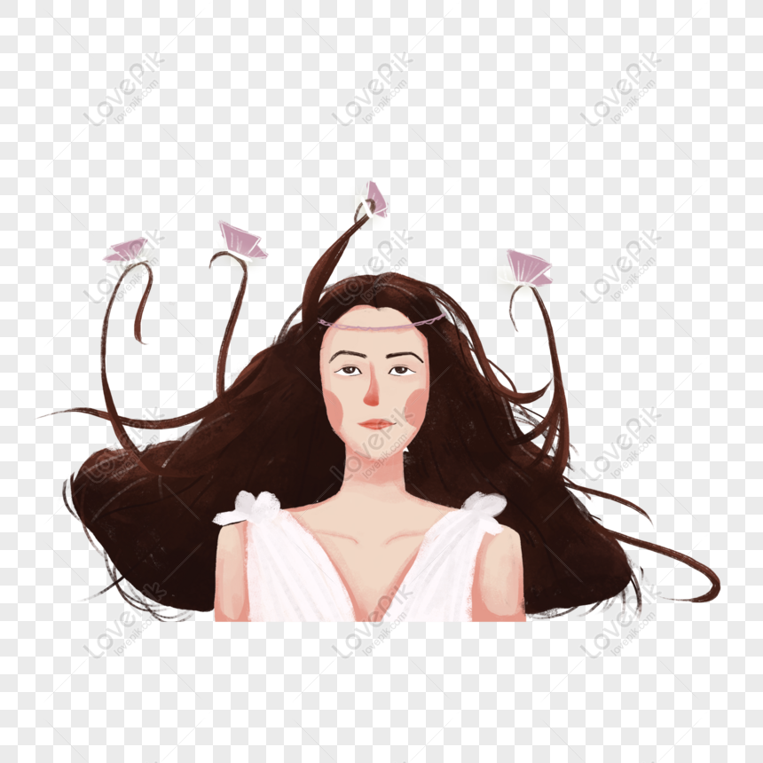 Free White Dress Black Long Hair Butterfly Flying Cartoon Element Free PNG  PNG & PSD image download - Lovepik