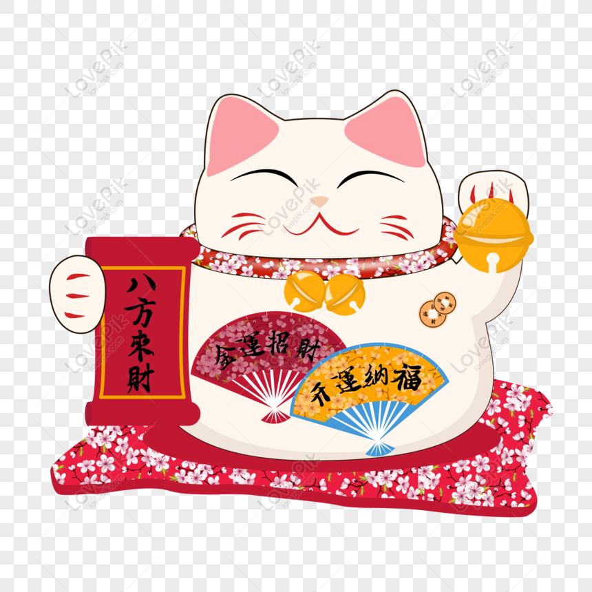 Free Pink Red Hand Drawn Vector Cherry Blossom Lucky Cat PNG Hd ...