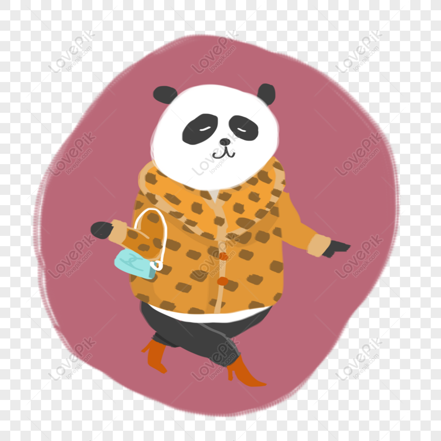 Free Animal Elements Panda Lady Walking Leopard Cartoon Cute Original ...