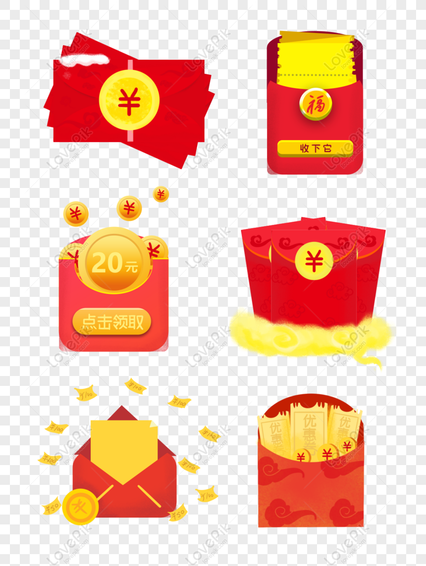New Year Red Envelope Festive Gold Coin Red Cartoon Vector Commercial  Elements PNG Images