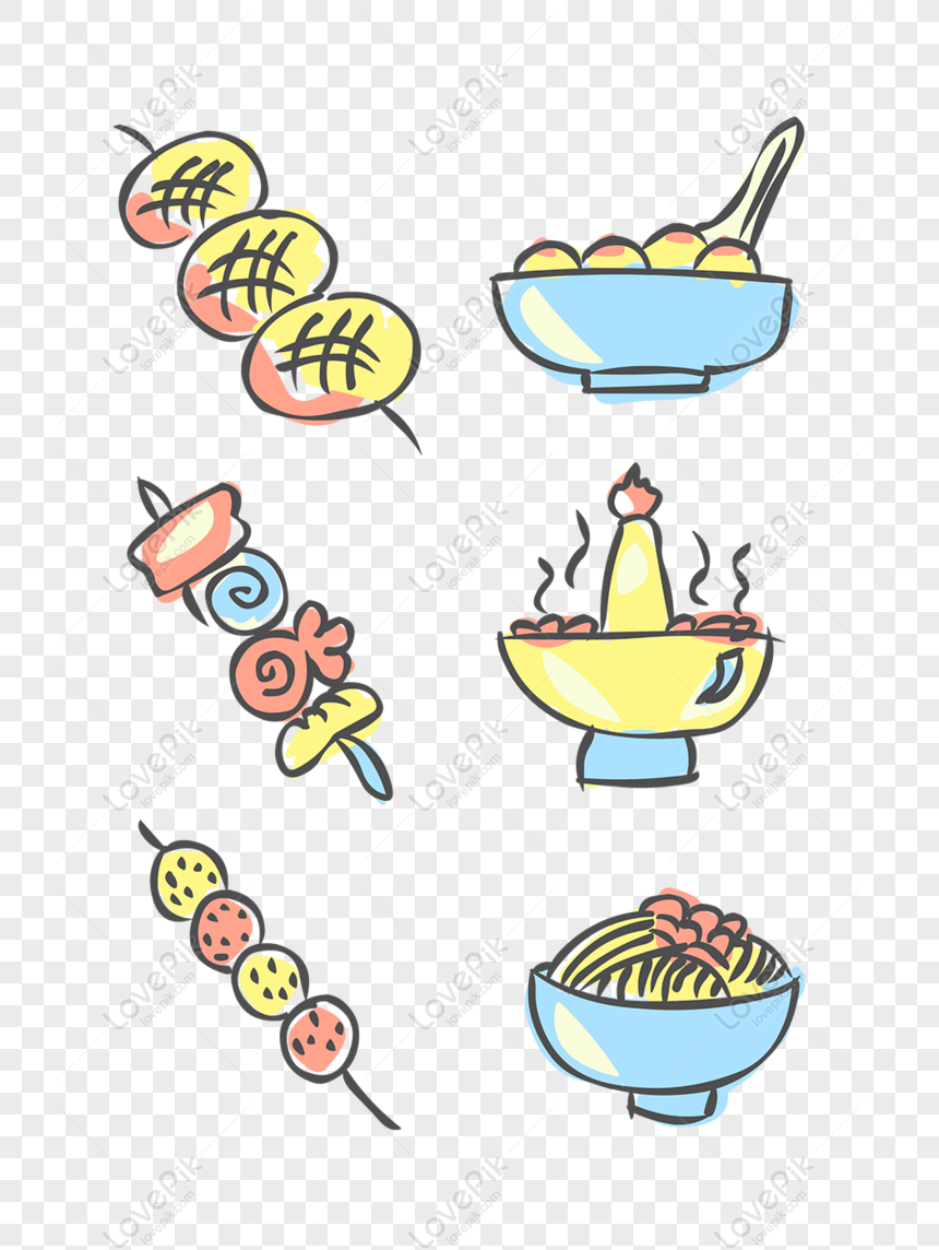 Free Food Elements Hand Drawn Cute Cartoon Barbecue Nightingale ...