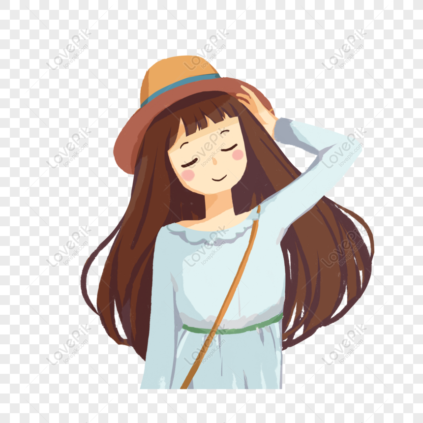 Free Cartoon Cute Girl In Hat With Commercial Elements, Cartoon, Cute ...