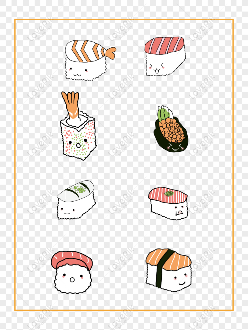 Free Original Food Element Sushi Cartoon Cute Design Set Without A Si PNG  Transparent Background PNG & PSD image download - Lovepik