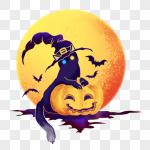 Free Halloween Hand Drawn Black Cat Cartoon Cute Horror Element ...