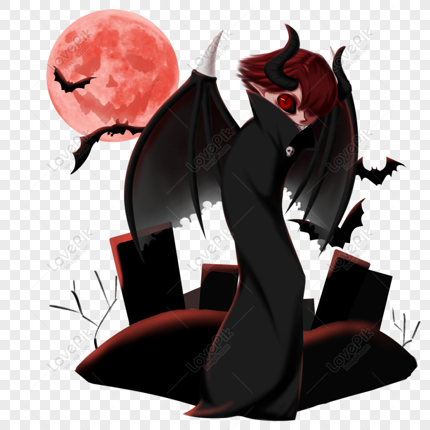 Hình ảnh Vẽ Tay Halloween Quỷ đen Cậu Bé Mặt Trăng đỏ Dơi Kinh ...