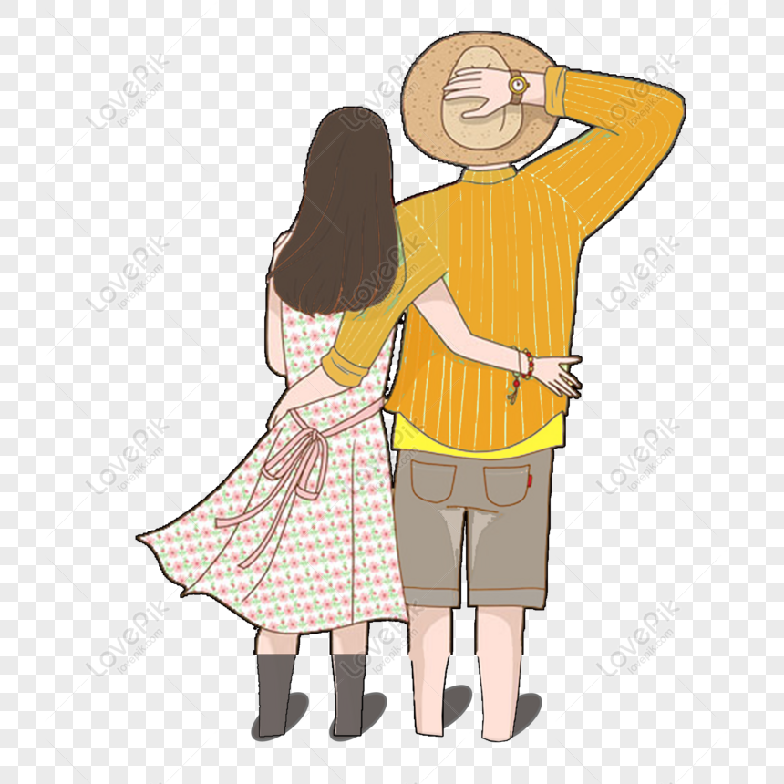 Free Hand Drawn Cartoon Boy Girl Embracing Looking At Landscape Origi Png Psd Image Download Size 00 00 Px Id Lovepik
