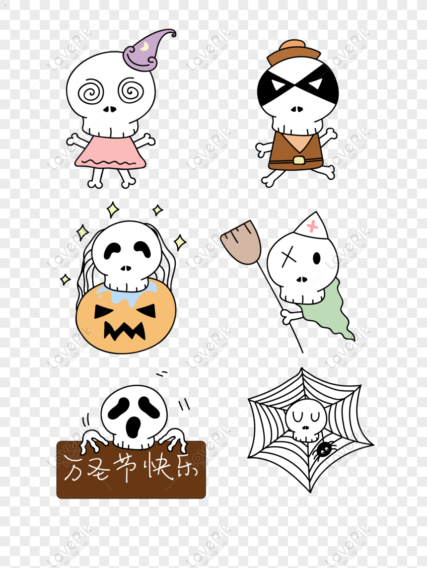 Free Halloween 骷髅 帐 风 Wind Cute Cartoon Cute Stickers Elements ...