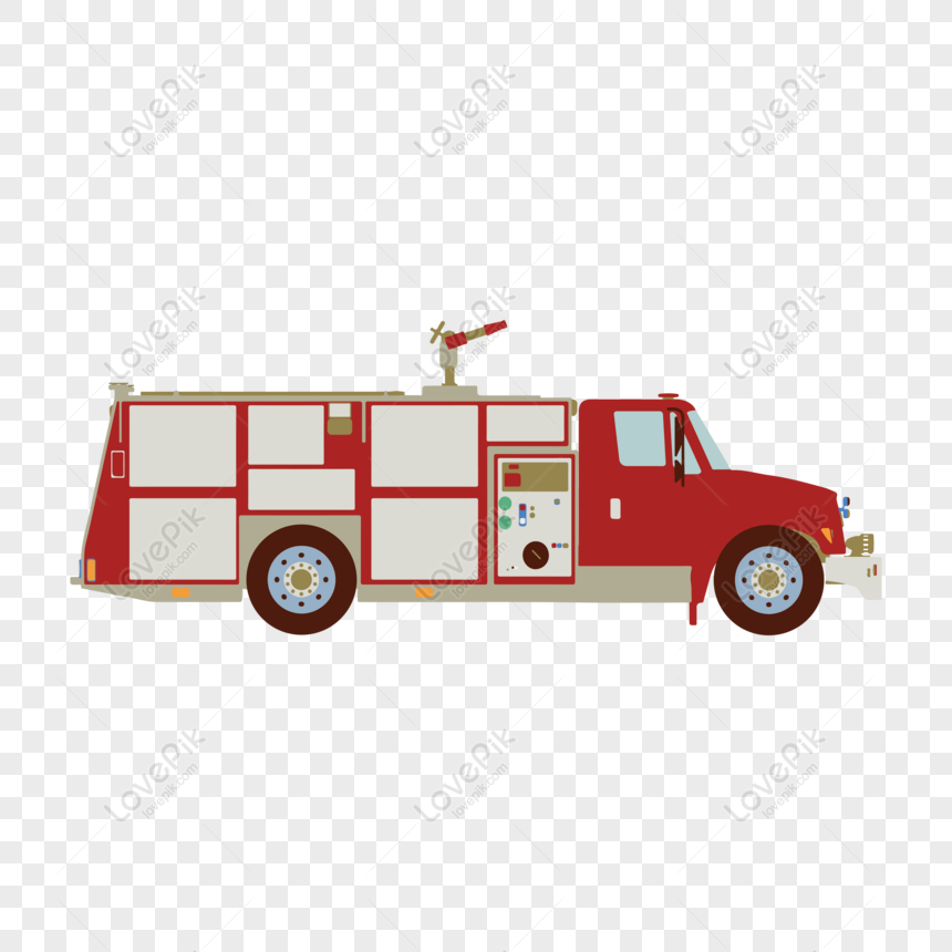 Free Minimalistic Flat Cartoon Fire Fighting Rescue Fire Truck Vector PNG  White Transparent PNG & AI image download - Lovepik