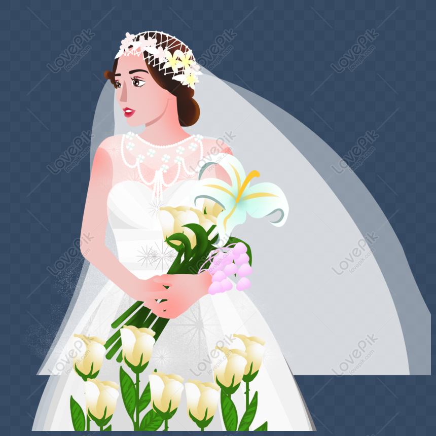 Free Hand Drawn Cartoon Holding White Wedding Dress Bride With Flower PNG  Image Free Download PNG & PSD image download - Lovepik