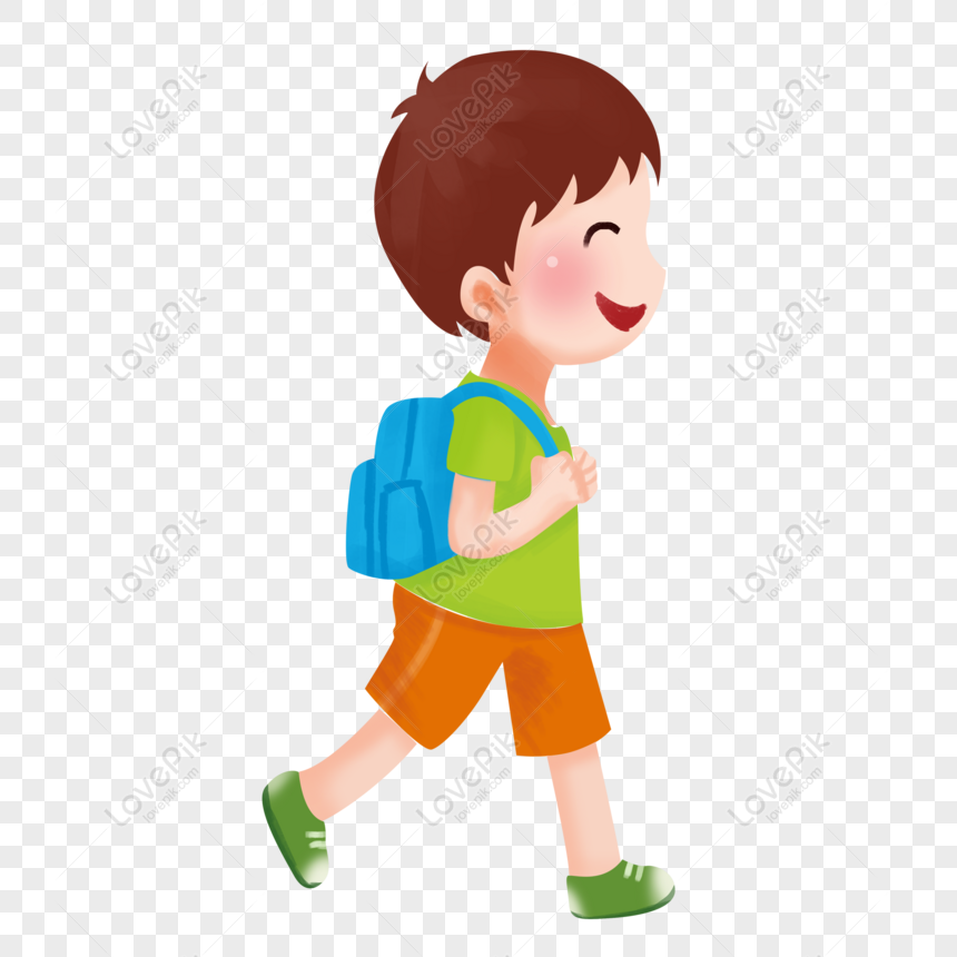 Free Hand Drawn Cartoon Happy Boy Carrying Blue School Bag To School PNG  White Transparent PNG & PSD image download - Lovepik
