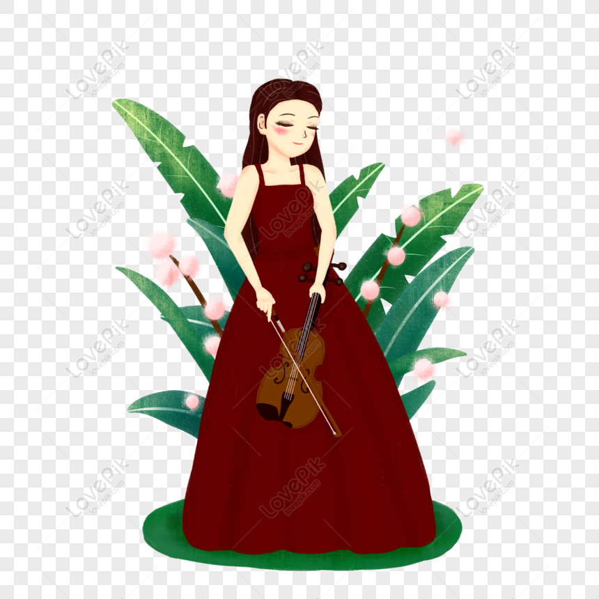 Free Hand Painted Beautiful Violinist Playing Scene Material PNG Free ...