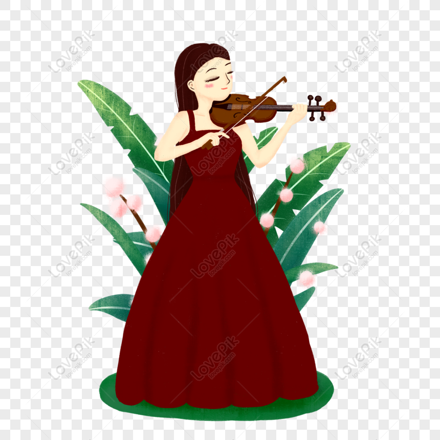 Free Hand Painted Beautiful Violinist Playing Scene Material PNG Free ...
