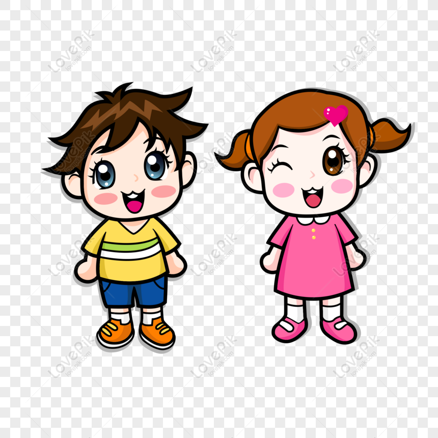 cartoon little boy and girl