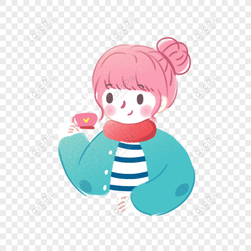 Free Korean Cartoon Cute Girl Drinking Coffee Can Be Commercia Png Psd Image Download Size 2000 2000 Px Id 832433344 Lovepik