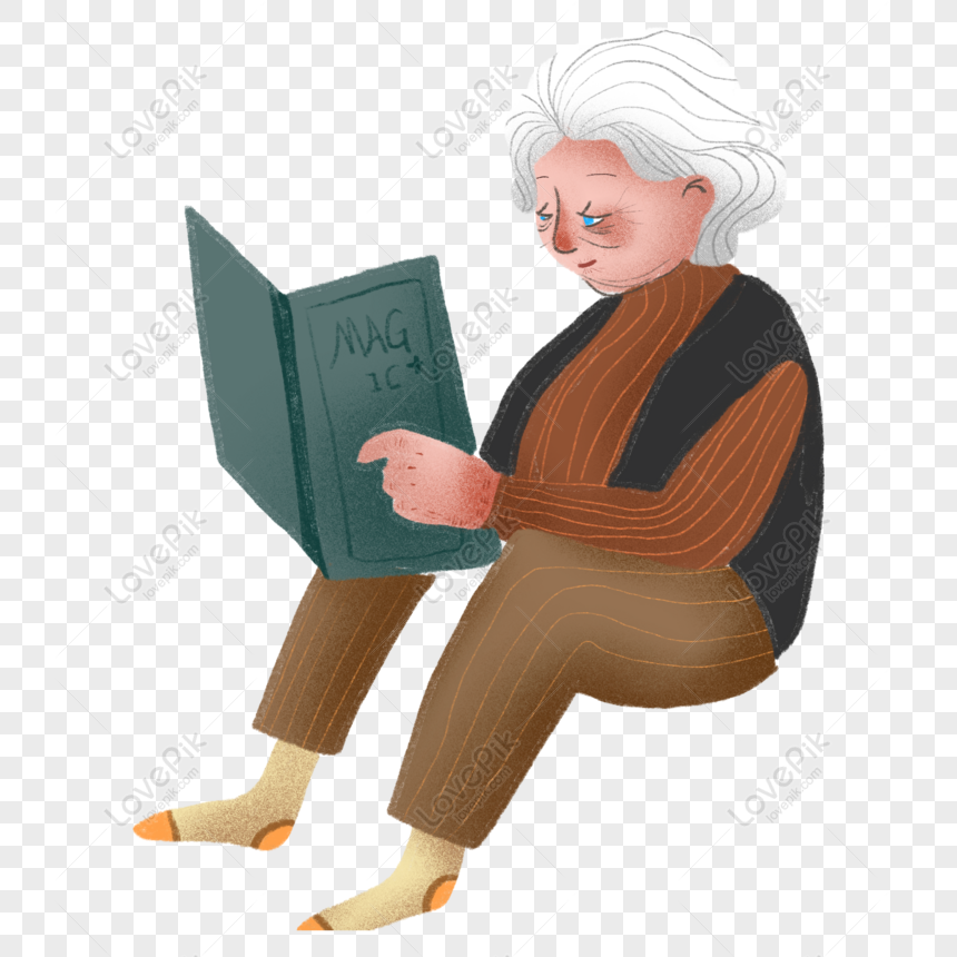 Free Old Grandmother Decorative Element Reading A Book Free PNG PNG ...