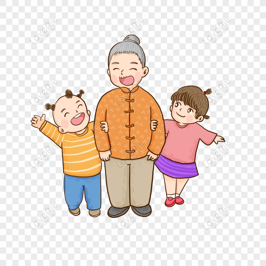 Free Kids And Grandma Happy Laughing Cartoon Elements PNG Free Download PNG  & PSD image download - Lovepik