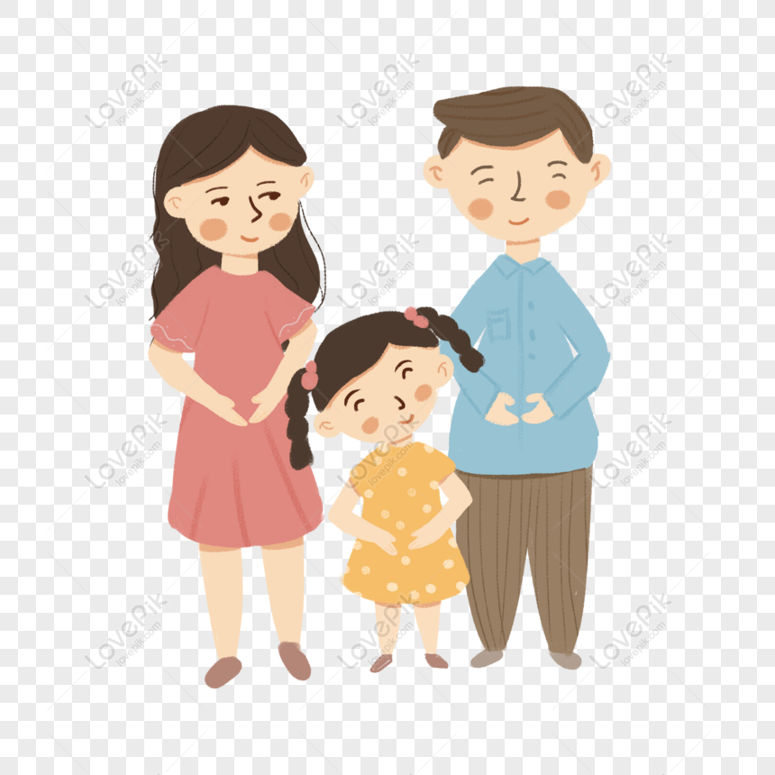 Free Mom And Dad Girl Family Portrait Cartoon Element PNG Free Download PNG  & PSD image download - Lovepik
