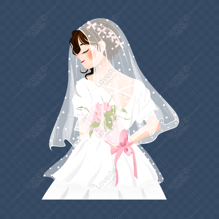 Free Pretty Woman Cartoon Wearing White Wedding Dress Holding Rose Fl PNG  Image PNG & PSD image download - Lovepik