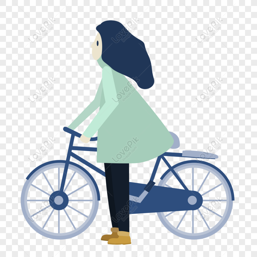 Free Hand Drawn Cartoon Woman Riding Bicycle With Original Elements PNG  White Transparent PNG & PSD image download - Lovepik