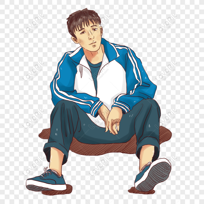 Free Cartoon Handsome Boy Sitting On The Floor With Original Elements PNG  Hd Transparent Image PNG & PSD image download - Lovepik