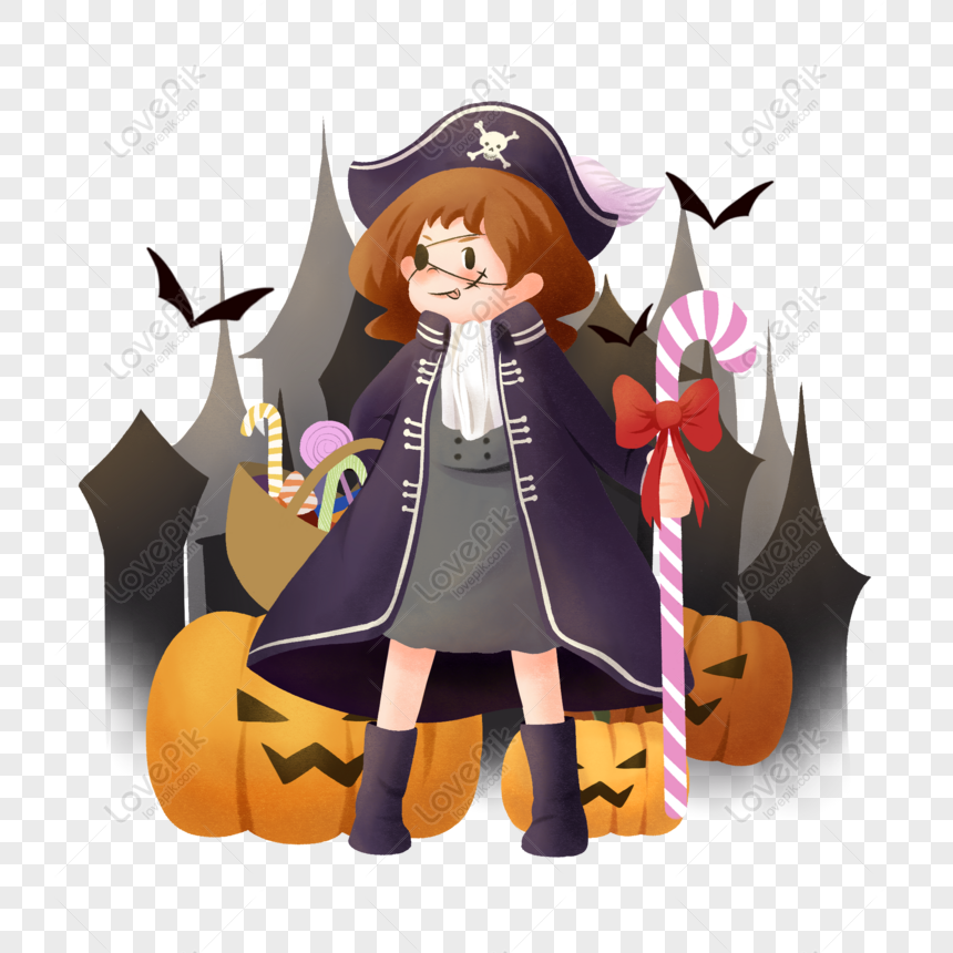 Free Halloween Hand Drawn Cartoon Character Cute Girl Pirate Pirate D Free  PNG PNG & PSD image download - Lovepik